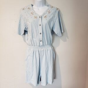 Bridge Sportswear Blue Romper Button Embellished M